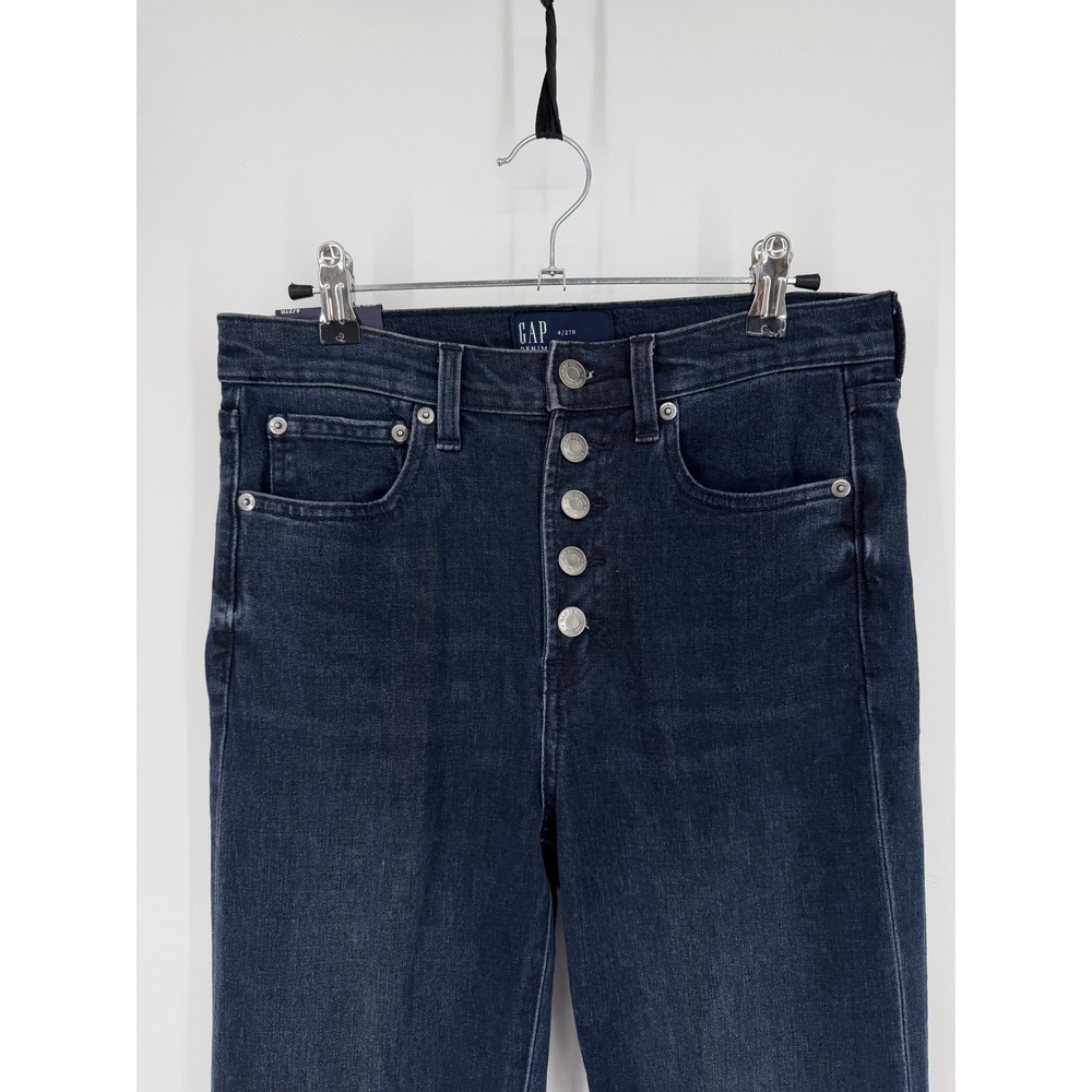 NEW GAP High Rise Flare Jeans Dark Wash Button Fly Stretch Denim 4/27R 652460-00 - Picture 8 of 14